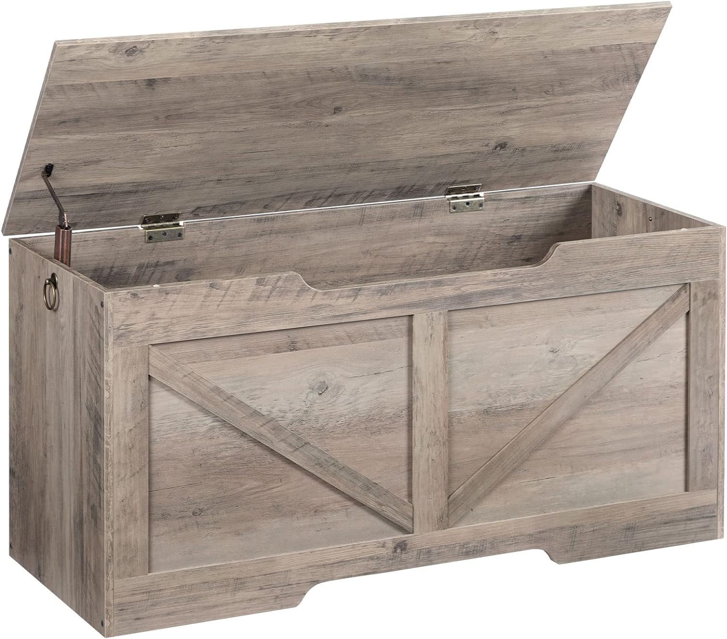HOOBRO Storage Bench, 39.4” Retro Wooden Storage Chest with U-Shaped Cut-Out Pull, Safety Hinge, Supports 220 lb and Easy Assembly for Toy Box Organizer (Greige) BG771CW01
