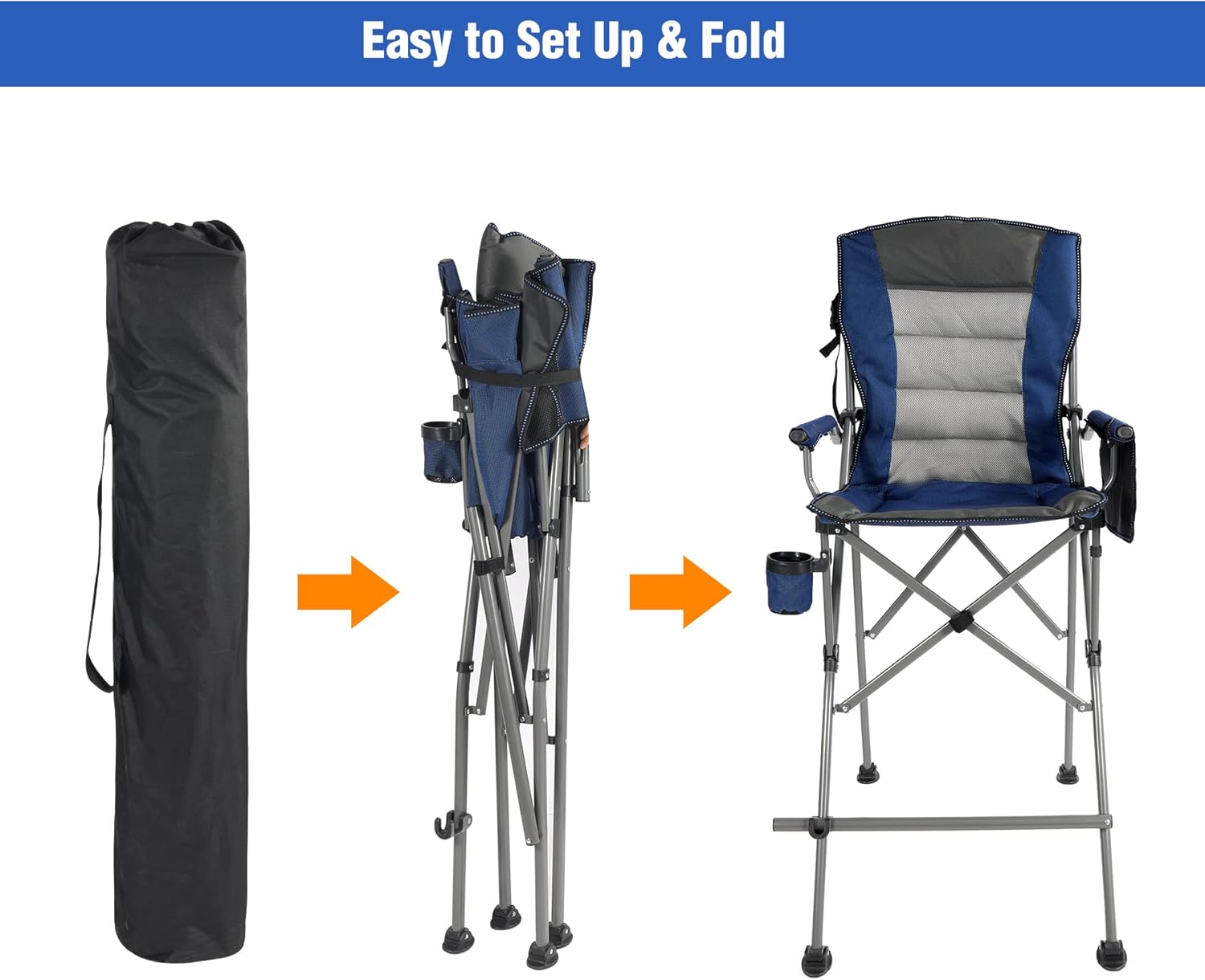 REDCAMP Oversized Tall Camping Chair for Adults, 330lbs Portable High Folding Directors Chair, Foldable Bar Height Stool with Side Pocket for Lawn Sport, Blue
