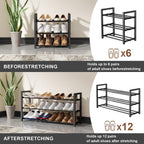 3-Tier Expandable Shoe Rack, Adjustable Shoe Shelf Storage Organizer Heavy Duty Metal Free Standing Shoe Rack for Entryway Closet Doorway (Black)