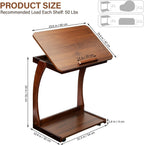 Redriver 24" C Shaped Side Table, Wooden C-Shaped End Table with 3 Adjustable Desktop & 2 Lockable Wheels, Small Couch Rolling Side Table for Living Room, Bedroom