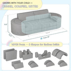 Betterhood 16pcs Modular Kids Play Couch, 1000+DIY Versatile Child Sectional Sofa for Playroom Bedroom, Convertible Foam Cushion for Boys & Girls, Grey