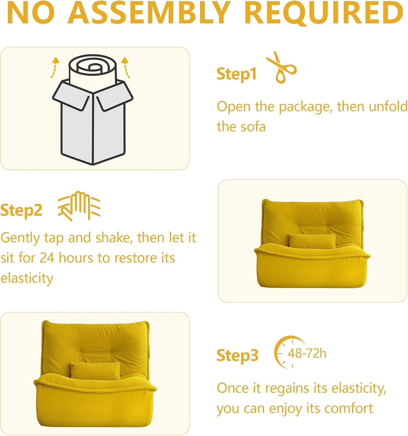 Bean Bag Chair for Adults, Single Lounge Chair with Lumbar Pillow, Comfy Floor Sofa with High-Resilience Foam, Lazy Accent Chair for Living Room, Bedroom, Apartment, Or Reading Corner, Yellow