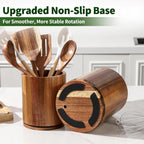 Wooden Utensil Holder, 360°Rotating 7.3'' Large Utensil Holder for Kitchen Counter, Kitchen Utensil Organizer, Utensil Crock, Farmhouse Kitchens Countertop Decor, Distressed White