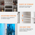 GarveeHome Wine Bar Cabinet with LED Light, Home Coffee Cabinet with Wine and Glass Rack, Kitchen Buffet Sideboard with Storage, Liquor Cabinet for Bar, Dining Room, Kitchen,White