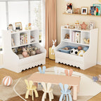 Marcytop Kids Toy Storage Organizer, Wooden 4 Cubby Children Book Toy Shelf, Toddler Baby Bookshelf with Storage, Montessori Kids Bookshelf and Toy Storage for Kids Rooms Playroom Organization
