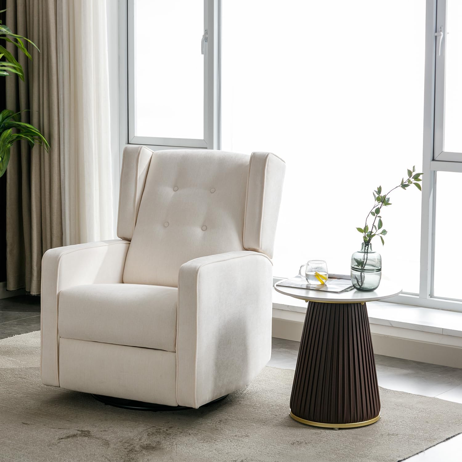 CANMOV Swivel Rocker Recliner Chair, Nursery Glider Chair, Nursery Rocking Chairs, Manual Reclining Chair, White