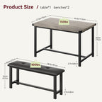 IDEALHOUSE Dining Table Set for 4, Kitchen Table with Upholstered Bench, 3 Piece Rectangular Dining Room Table Set with 2 Benches, for Small Space, Apartment, Studio, Home, Retro Gray