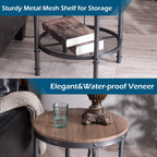 VINGLI Industrial Round End Table - 20" Metal & Wooden Side Table for Couch & Living Room