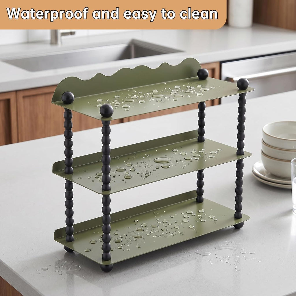 Round Side Table,Countertop Organizer,Vintage Metal Spice Rack, Multi-Purpose Bathroom Counter Organizer,Small Drink Table for Small Spaces