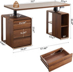 AVZEAR Farmhouse Electric Standing Desk, 55" Height Adjustable Computer Stand up Desk with 3 Drawers and Storage Shelf, Mid Century Modern Home Office Desk Wood Sit Stand Desks for Work, Study, Walnut