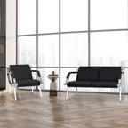 kinbor Waiting Room Chairs Office Bench - Black PU Leather Airport Seating Reception Chairs with Armrest for Waiting Room Office Bank Salon