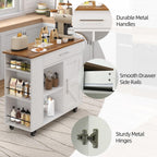 4 EVER WINNER 39" Rolling Kitchen Island with Storage and Drawer, Farmhouse Kitchen Island on Wheels with 3-Tier Spice Rack, Adjustable Shelf & Towel Rack, Mobile Kitchen Cart for Small Space, White
