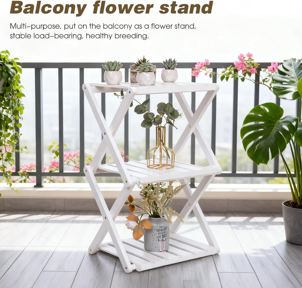 3 Tier Portable Folding Shoe Storage Rack Natural Bamboo Vertical Shoe Rack for Corridors, Bedrooms Living Room Corner and Small Spaces (White)