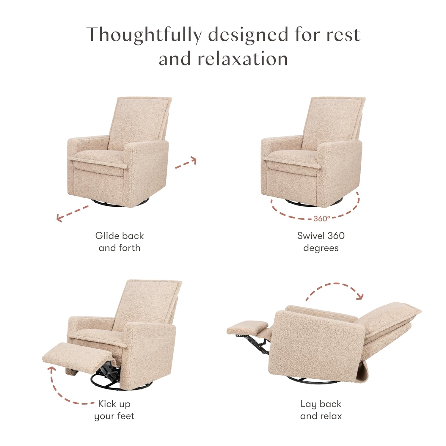 Babyletto Cali Flange Recliner and Swivel Glider in Chai Shearling, Greenguard Gold and CertiPUR-US Certified