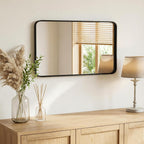 Sweetcrispy Bathroom Wall Mirror, 36x24 Inch Wall Mount Mirror for Over Sink, Modern Rounded Rectangle Vanity Mirrors with Matte Metal Framed, for Home Decor, Living Room, Bedroom, Black