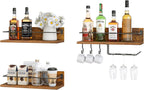 HOOBRO Small Round Side Table and Wall Mounted Wine Rack 3 Pack, Drink Table, Wine Shelf Hanging Floating Wall Shelves, Wine Glass Bottle Rack Stemware Holder BF168BZ01-BF33BJ01
