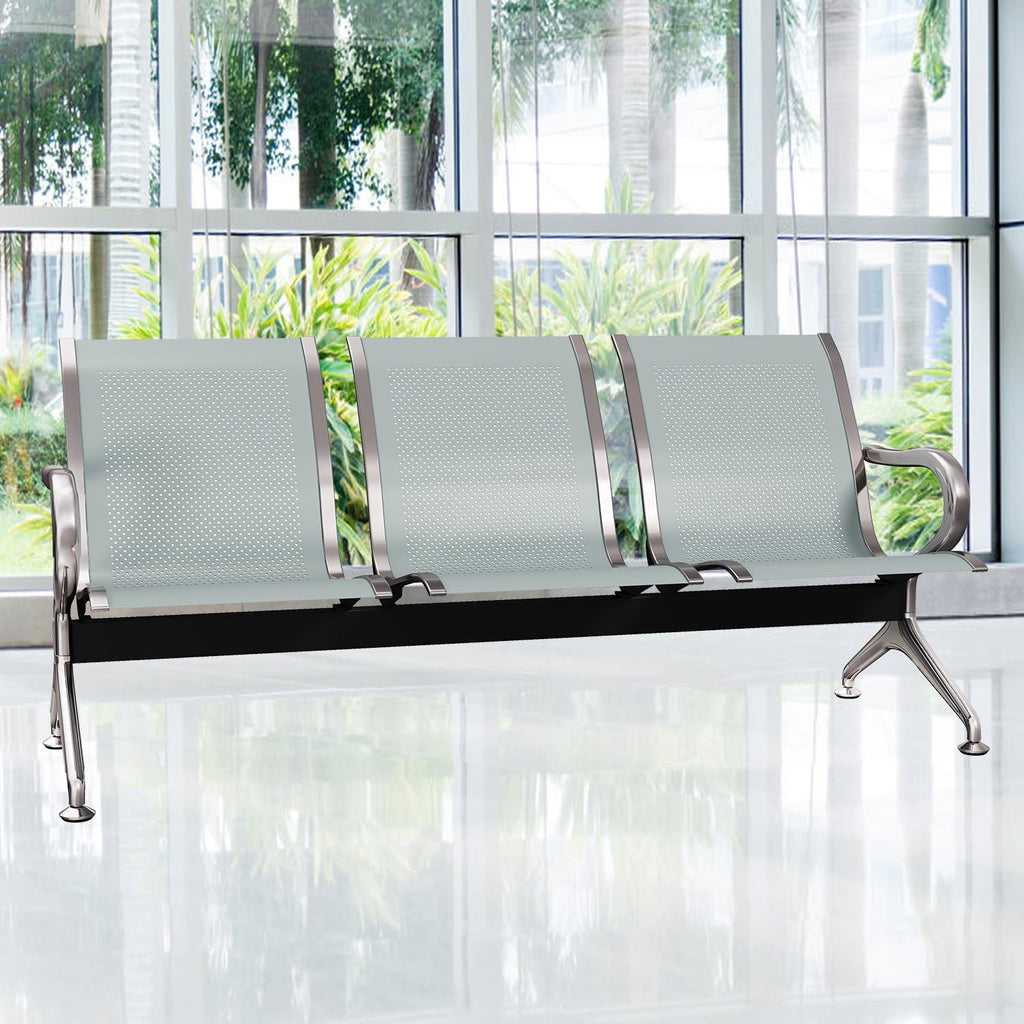 Kinsuite 5 Seat Waiting Room Chairs - Airport Reception Chairs with Arms Metal Reception Bench Seating Lobby Chairs for Business Office Hospital Bank Airport Market, Silver