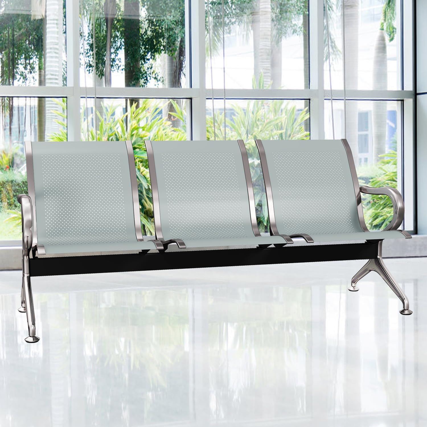 Kinsuite 5 Seat Waiting Room Chairs - Airport Reception Chairs with Arms Metal Reception Bench Seating Lobby Chairs for Business Office Hospital Bank Airport Market, Silver