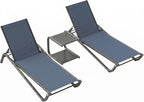 Outdoor Aluminum Textilene Chaise Lounge,2 Pieces Patio Lounge Chairs with Iron Side Table,6 Adjustable Positions, Stackable & Easy Assembly,400lbs Capacity,Breathable for Pool,Deck,Balcony,Navy Blue
