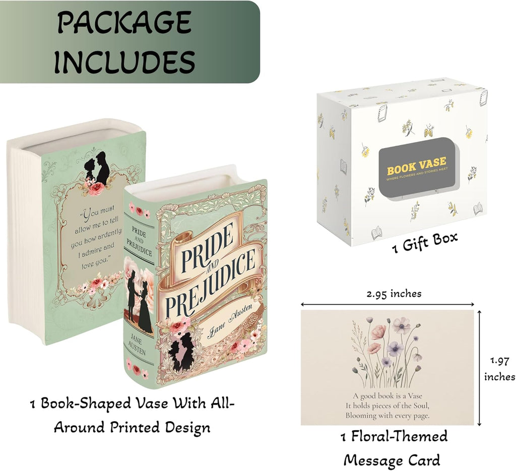 Ceramic Book Vase Pride and Prejudice Gifts for Book Lovers Women & Men - Jane Austen Gifts for Women Bookish Christmas Decor for Bookshelf - Bookworm Bookish Gift Cute Librarian Present for Readers