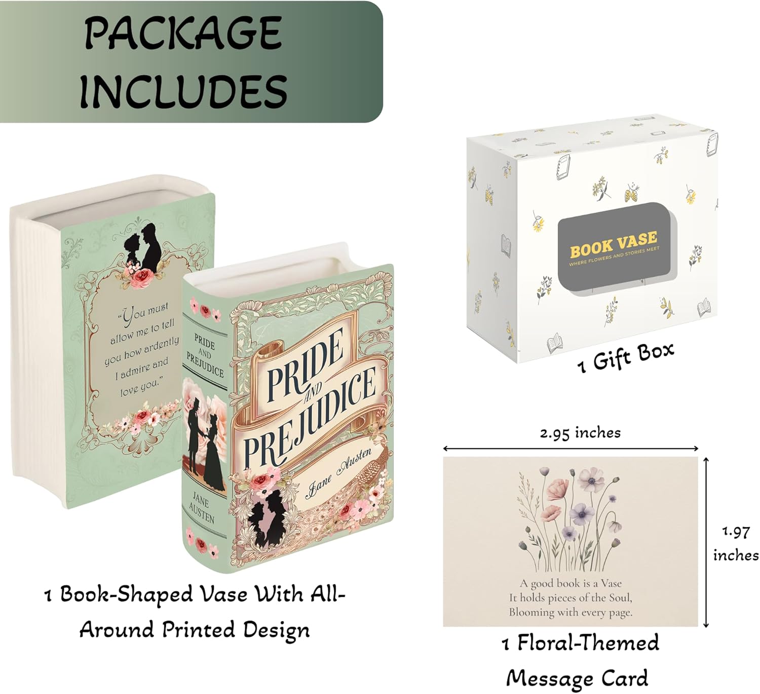 Ceramic Book Vase Pride and Prejudice Gifts for Book Lovers Women & Men - Jane Austen Gifts for Women Bookish Christmas Decor for Bookshelf - Bookworm Bookish Gift Cute Librarian Present for Readers