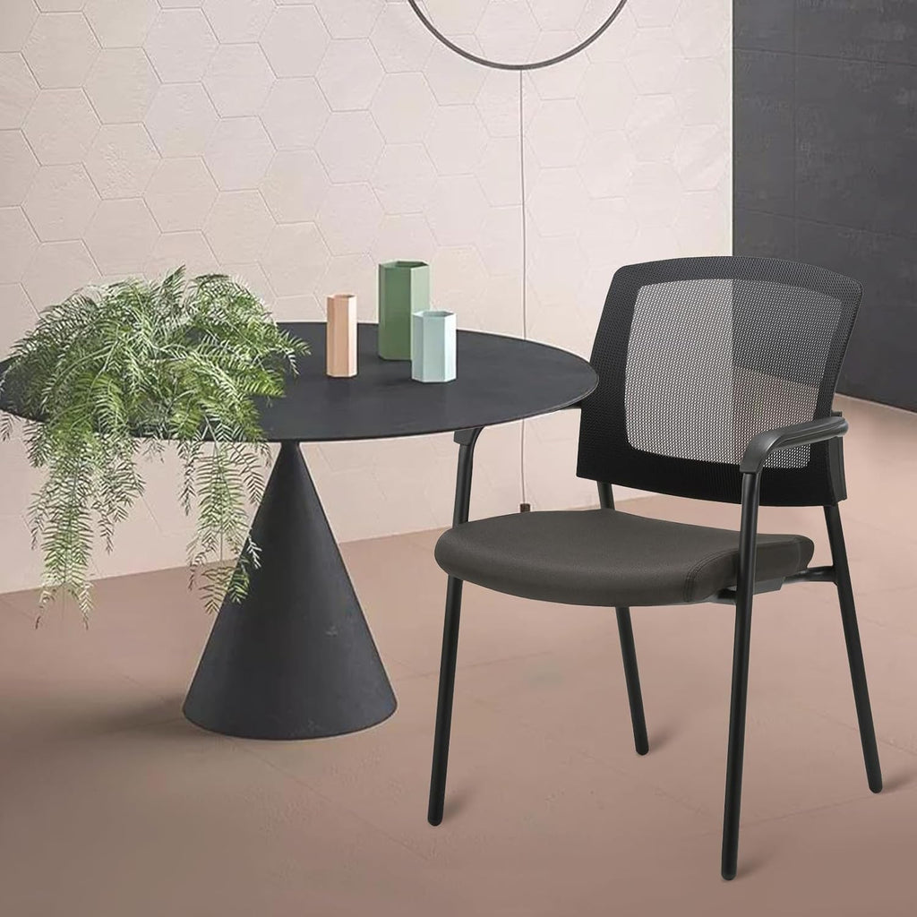 CLATINA New Classic Reception Guest Chair with Mesh Back and Armrests, Ergonomic Stacking Chair with Thickened Seat Cushion for Office Conference Waiting Room, Black (1 Pack)