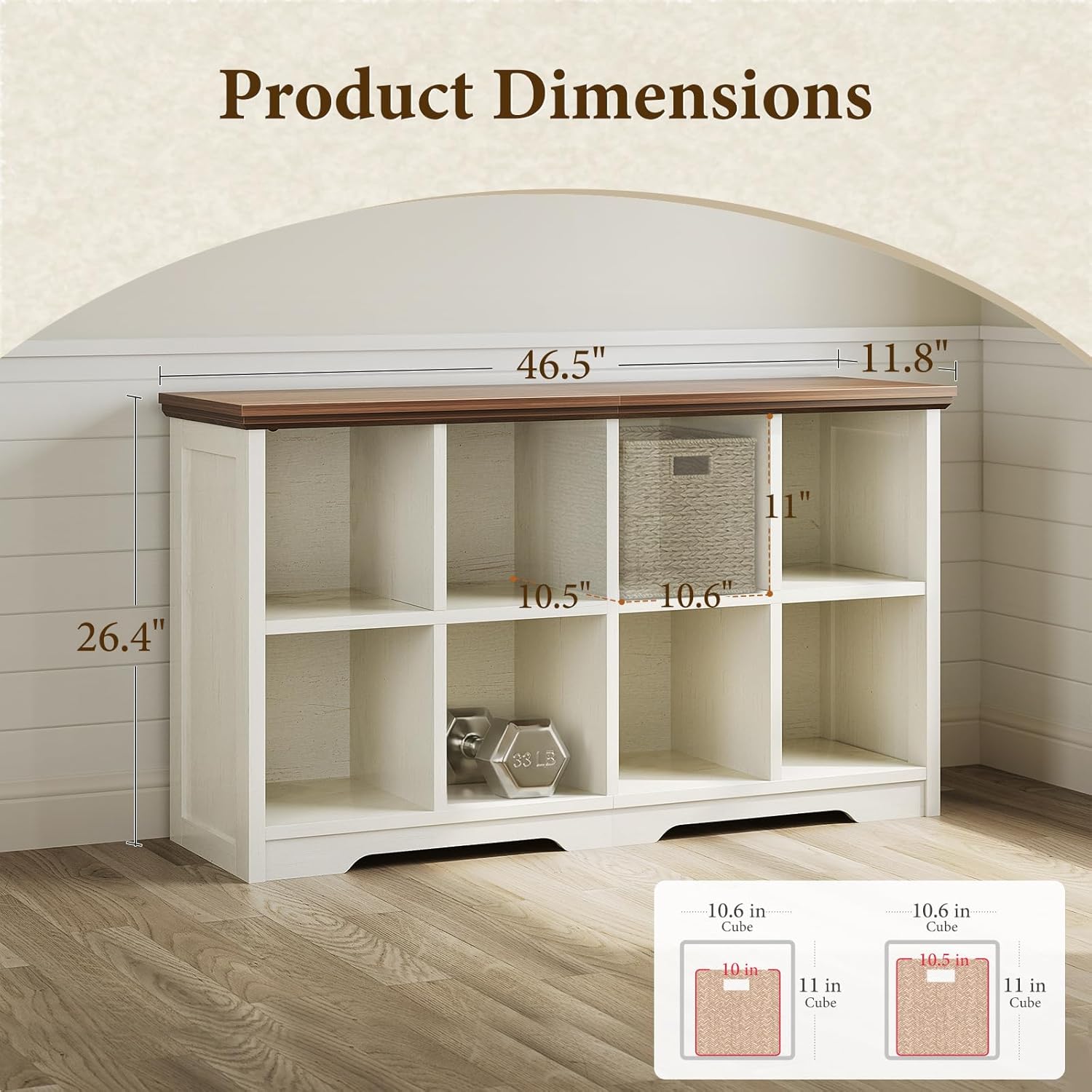 OffiGo 8 Cube Organizer Bookcase, Modern Farmhouse Open Shelf for Storage Bins & Decor, Display Bookshelf Console Closet for Living Room, Bedroom, Home Office, Walnut+White