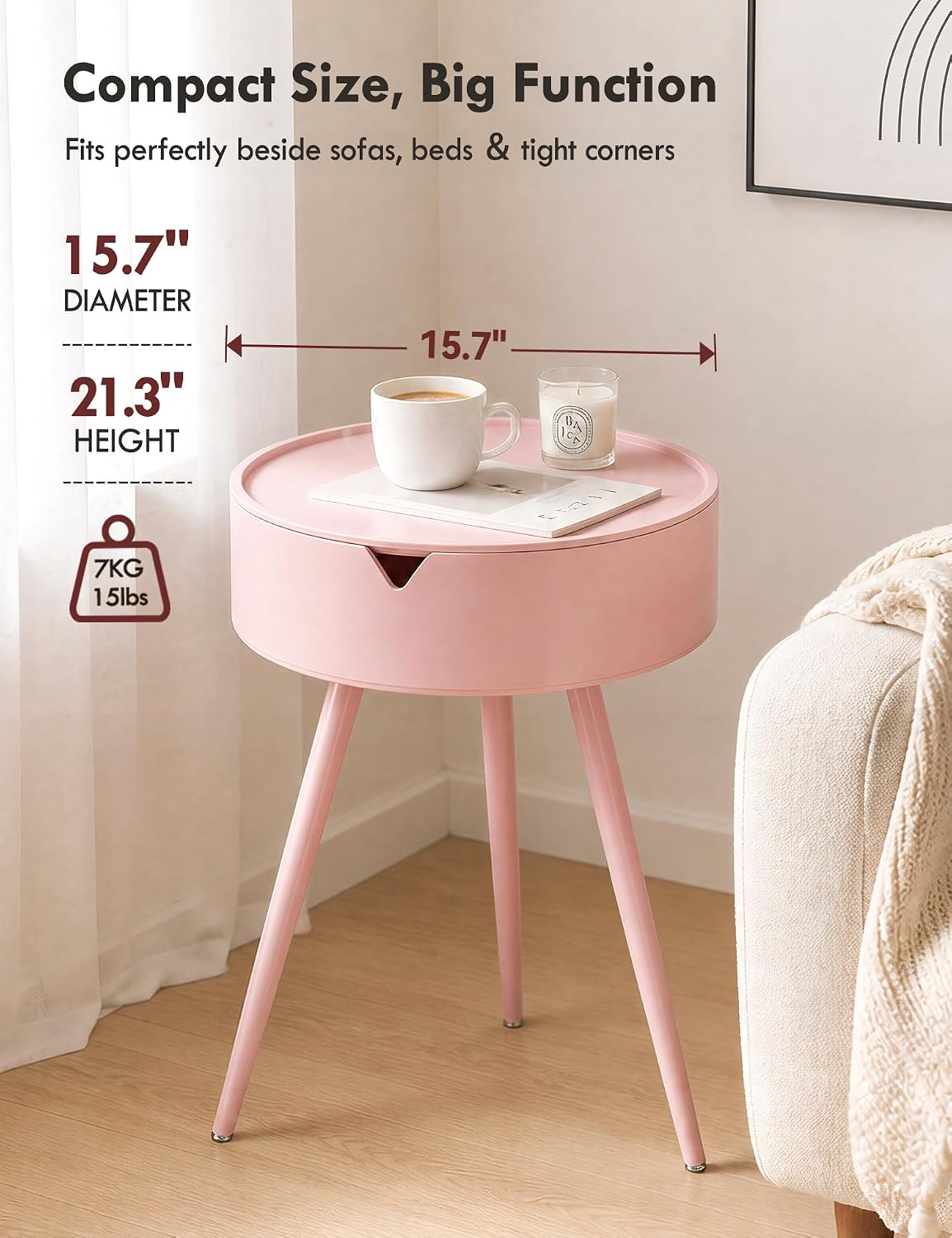 TOPWAVE Small Round Side Table – Lift-Top Storage PVC Table, Metal Legs, Perfect for Living Room & Small Spaces, Multiple Colors