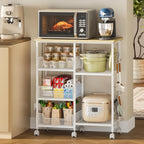 Rolling Kitchen Storage Microwave Cart & Kitchen Island on Wheels, Adjustable Shelf, Lockable Wheels, 27.75" L × 15.35" W, Bakers Rack Microwave Stand with Tilt-Out Baskets, Kitchen, Coffee Bar, White
