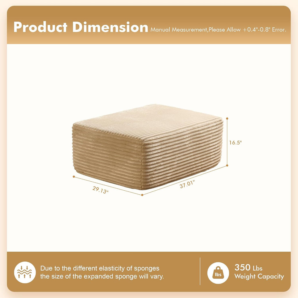 37.1" Ottoman for Couch, Memory Foam Cloud Boneless Sectional Couch for Living Room Foot Stools No Assembly Require (Beige, Ottoman)