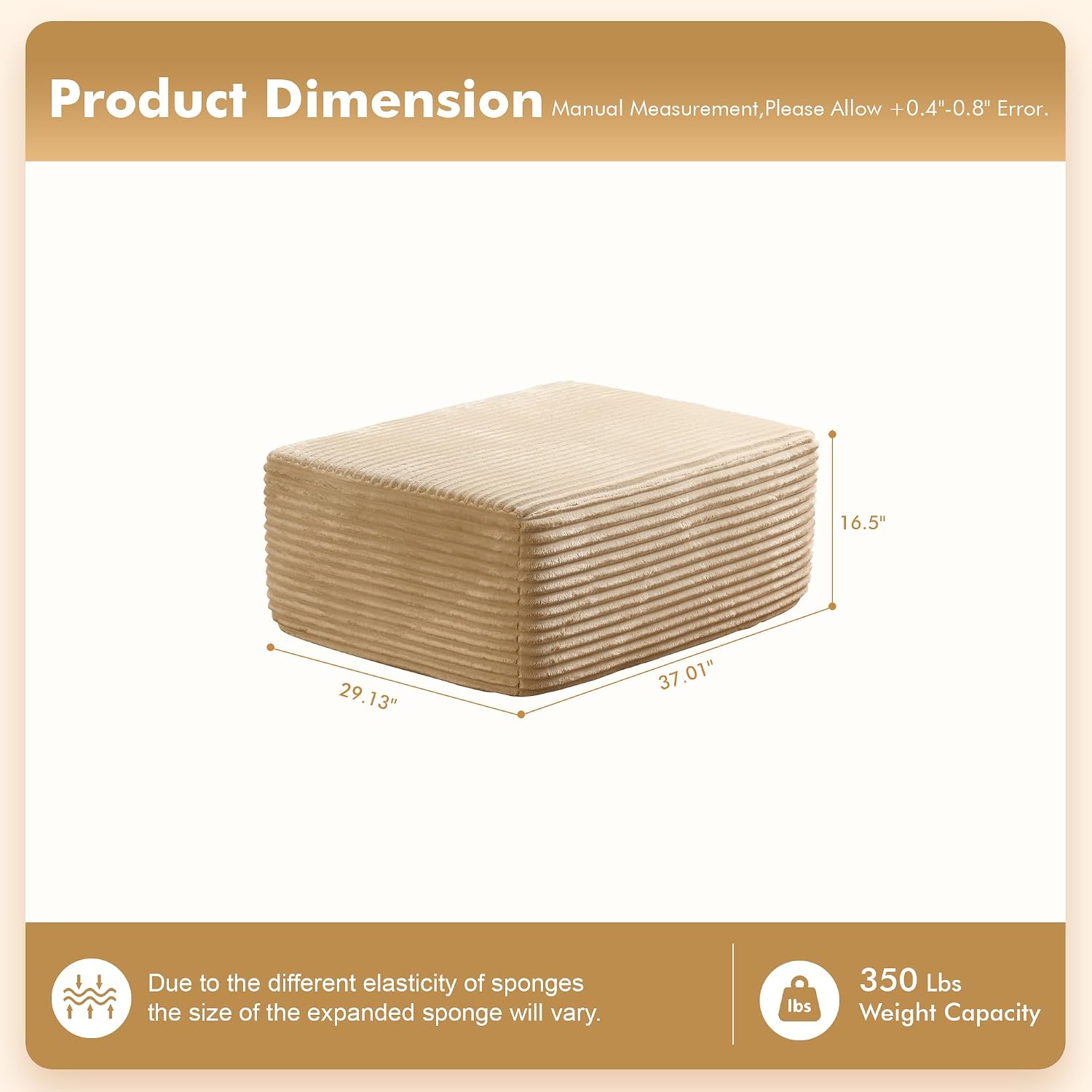 37.1" Ottoman for Couch, Memory Foam Cloud Boneless Sectional Couch for Living Room Foot Stools No Assembly Require (Beige, Ottoman)