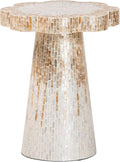 Bali & pari Beile Capiz Shell Pedestal End Table - Mother of Pearl Scalloped Accent Table with Textured Inlay Surface for Living Room or Lounge Space