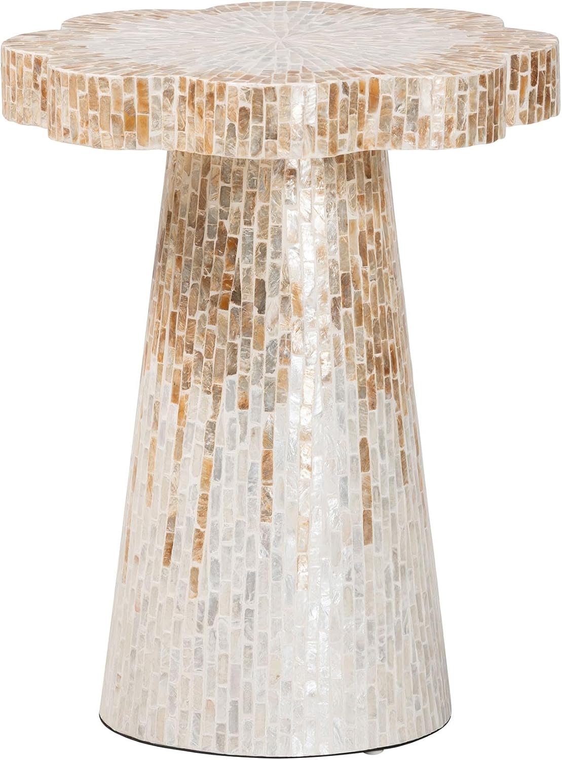 Bali & pari Beile Capiz Shell Pedestal End Table - Mother of Pearl Scalloped Accent Table with Textured Inlay Surface for Living Room or Lounge Space