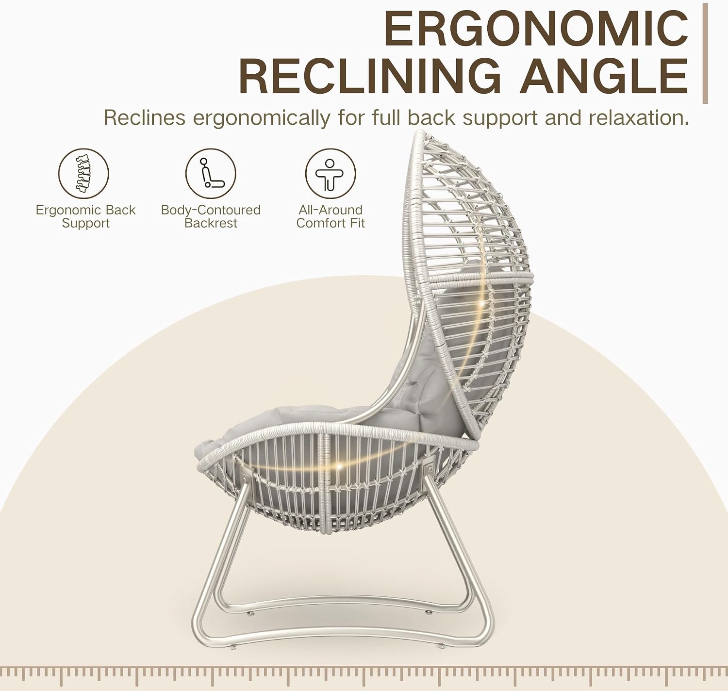 Kingdura Outdoor Wicker Egg Chair with Cushion, Oversized PE Rattan Chair, All-Weather Patio Lounge Chair for Balcony Porch Lawn & Indoor, 440LBS Capacity (Beige)