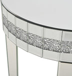Round Mirror Accent Table with Crushed Diamond Edge Frame, 19.7" Mirrored End Table with Crystal Legs for Living Room Entryway, Small Space Side Table
