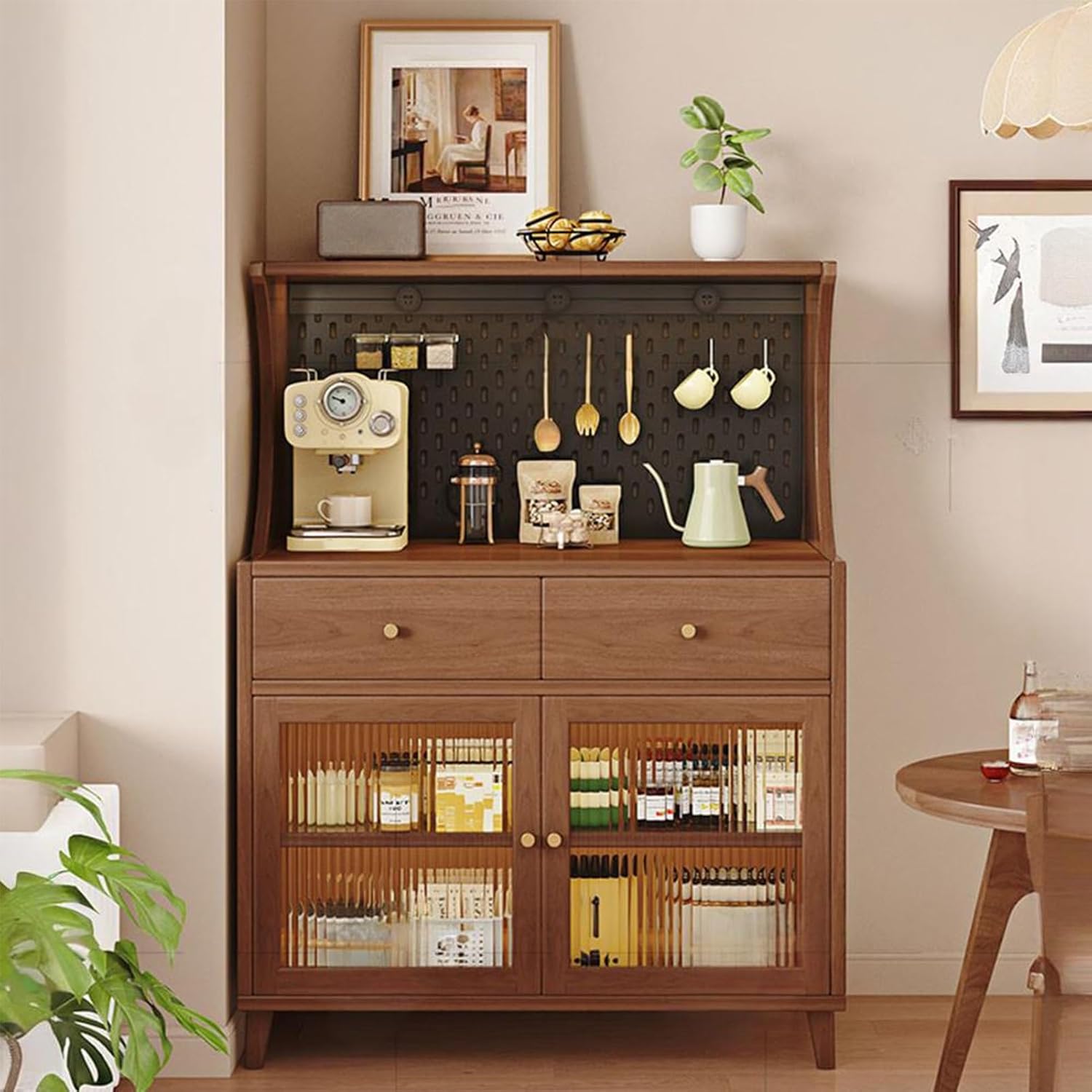 Kitchen Pantry Cabinet, Tall Storage Cabinet with Drawer, Freestanding Kitchen Cupboard, Coffee Bar Workstation, for Dining Room, Living Room(Brown,120x70cm/47.2x27.6in)