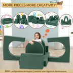 Fvkind 10 Pcs Modular Kids Play Couch for Playroom, Multifunctional Foam Kids Couch, Convertible Sectional Toddler Sofa for Boys and Girls, Toddler Sofa with Premium Foam and Washable Cover, Willow