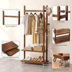 Taitiy Coat Rack Solid Wood Stand Storage 2 Shelves 4 Hooks Entryway | Hallway bedroom living room office, durable wood construction, freestanding design, coats hats bags storage