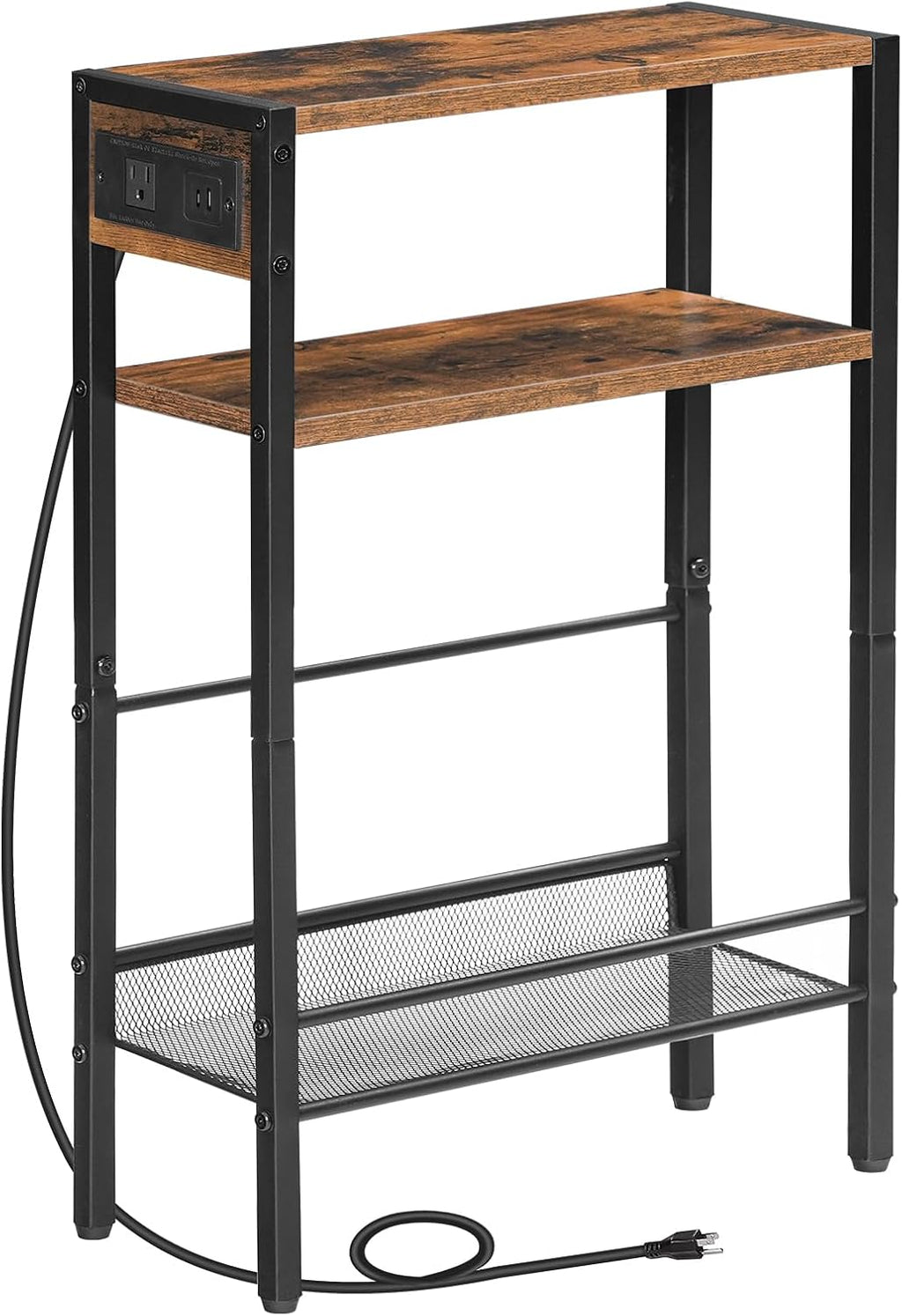 HOOBRO Small Narrow Side Table with Charging Station, Thin Sofa Table with Shelves, Slim Nightstand with USB Ports Outlet, for Hallway, Entrance, Living Room, Bedroom BF73XG01 BF102UBZ01