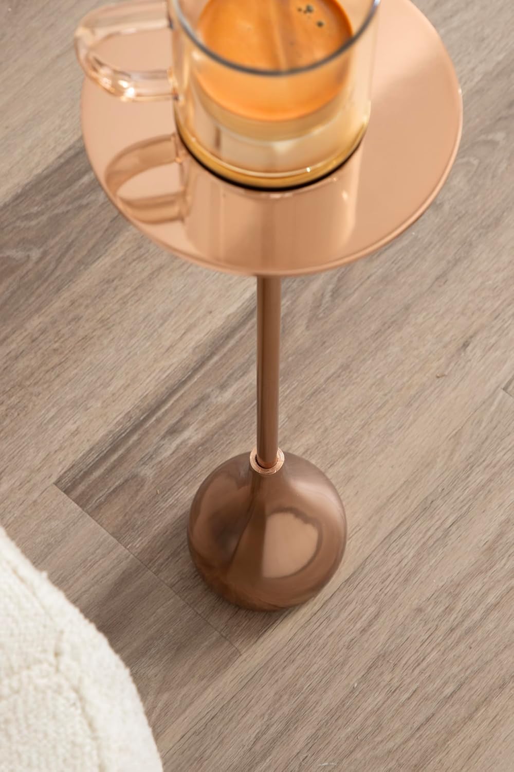 Kate and Laurel Hersi Decorative Modern Pedestal Drink Table, 7 x 7 x 20, Rose Gold, Cast Aluminum Mini Table with Teardrop Base for Use as Small Plant Stand or Living Room Martini Table