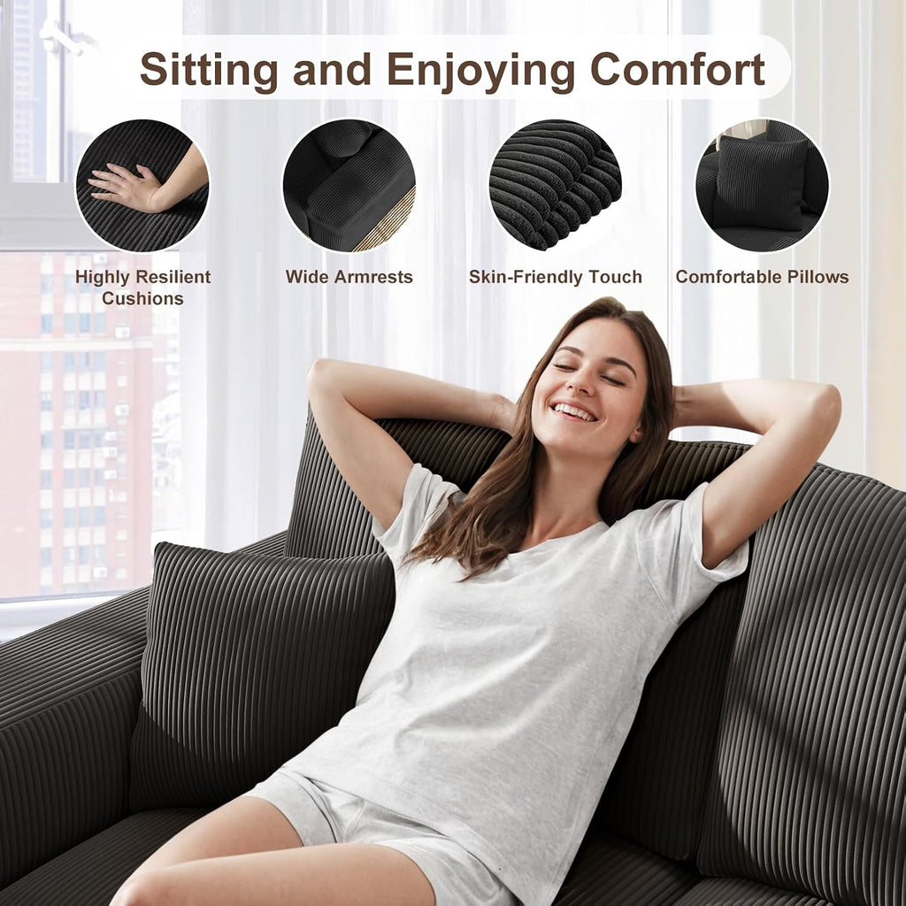 2 Square Cloud Footstool for Living Room, No Assembly Modular Corduroy Convertible Seat, Modern Boneless Style Sofa Accessory for Lounge or Bedroom