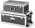 VEVOR Storage Trunk, Set of 2, Wooden Suitcase Storage Boxes with Padlocks, Large Trunk Includes Casters and 3 Metal Handles, Decorative Store Chest with Lids for Travel, Apartment, Dorm, Gray
