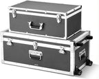 VEVOR Storage Trunk, Set of 2, Wooden Suitcase Storage Boxes with Padlocks, Large Trunk Includes Casters and 3 Metal Handles, Decorative Store Chest with Lids for Travel, Apartment, Dorm, Gray