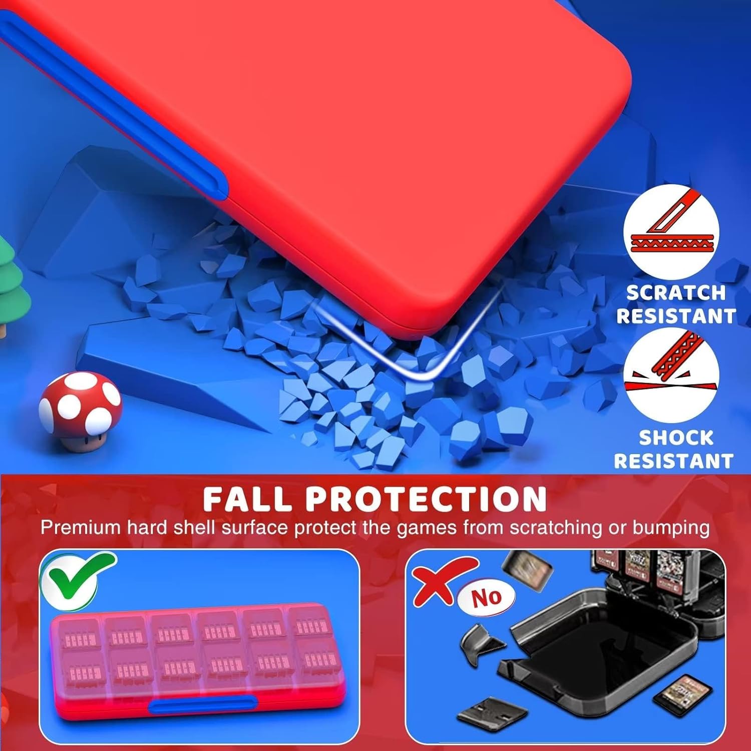 CYKOARMOR Game Card Case Holder for Nitendo Switch/Switch 2(2025) - Hard Shell Cartridge Case with 24 Game Slots & 24 Micro SD Card Slots, Portable Protective Organizer Traveler, Red Blue