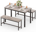 Dining Table Set for 4, Kitchen Table with 2 Benchs, Modern Functional 3-Piece Dining Room Table for Apartment Breakfast Nook and Samll Space, Grey