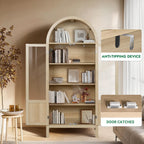 Arched Storage Cabinet with 2 Doors and 5-Tier Shelves for Living Room, 71" Tall Wooden Pantry Cabinet for Dining Room and Kitchen, Floor Bathroom Organizer, Natural Wood Color