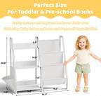 Kids Bookshelf and Toy Storage Organizer, 3-Tier Metal Toddler Bookcase with Deep Pockets, 2-in-1 Freestanding Nursery Bookshelf for Playroom, 29.53" D x 11.81" W x 32.68" H, White
