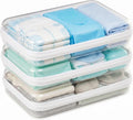 3 Pack Medium White Clear Hard Shell Zipper Case, Clear Storage Organizer Bins with Zipper, Water-Resistant Travel Toiletry Bag for Makeup, Cables, Snacks, Crafts, Office Supplies