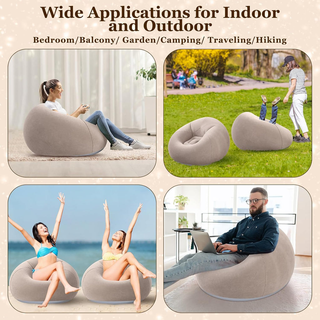 Realspring Inflatable Bean Bag Chairs Outdoor Blow up Camping Chairs Inflatable Lazy Sofa Folding Portable Bean Bag Loungers Couch(Coffee,6 Pcs)