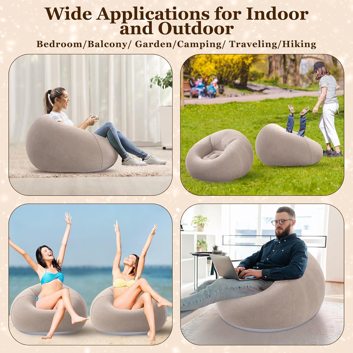 Realspring Inflatable Bean Bag Chairs Outdoor Blow up Camping Chairs Inflatable Lazy Sofa Folding Portable Bean Bag Loungers Couch(Coffee,6 Pcs)